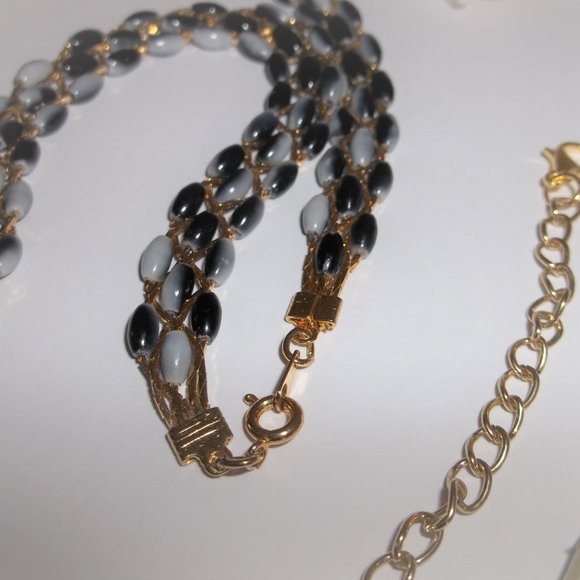 Vintage Necklace Beaded Gold Black Grey Ombre Beaded Woven Braided Jewelry A432 - Picture 5 of 6